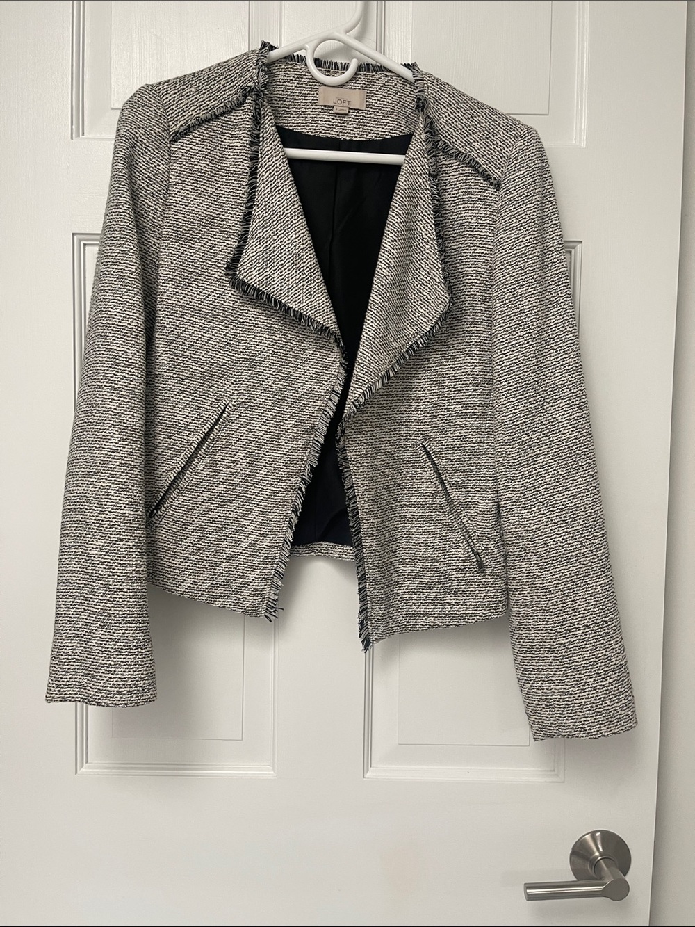 LOFT Black and White Tweed Open-Front Blazer - sz 4